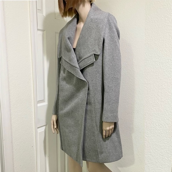 BADGLEY MISCHKA Nikki Mid Length Italian Cashmere Wool Leather Braid Coat XL - Picture 5 of 16